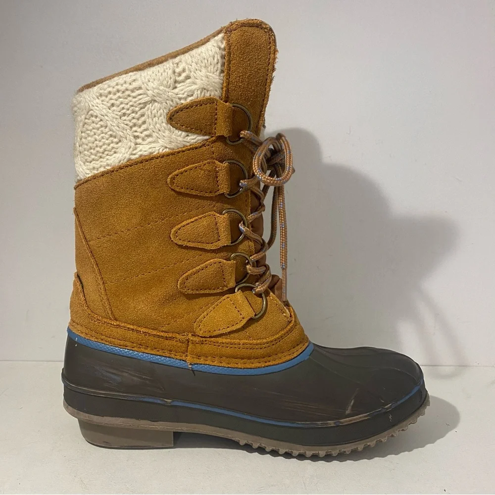 Khombu Women’s Duck Boots Winter Snow Boots Waterproof Tan Faux Fur Size 6